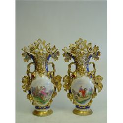Pair Old Paris vases depicting "Woman on Horse"