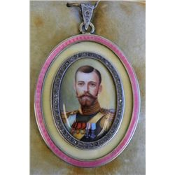 Sterling, enamel & ivory pendant with diamonds