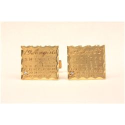 Pair 14kt gold diamond chip calendar cufflinks
