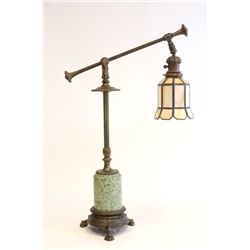 Bronze & marble claw foot goose neck lamp