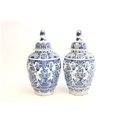 Pair Antique Dutch Delft covered jars