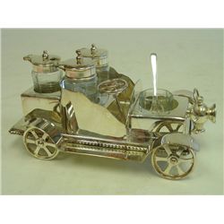 Silver plate "Car" shaped condiment set