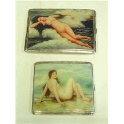 2 sterling silver cigarette cases with "Nudes"