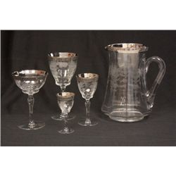 Platinum rim etched crystal stemware set