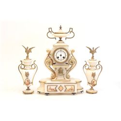 19th c. marble 3 piece clock set with portraits