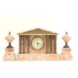 19th-20th c. rouge marble 3 piece clock set