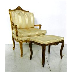 Louis XV style gilt arm chair with ottoman