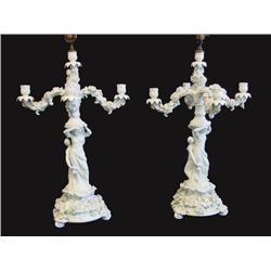 Pair blanc de chine porcelain figural candelabrum