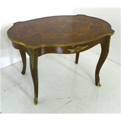 French style marquetry tea table with ormolu