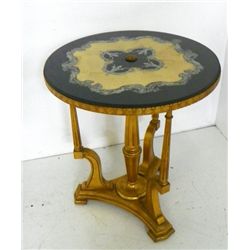 Gilt round end table with reverse printed top