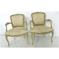 Pair French style ivory painted chairs