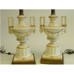 Pair French style ivory urn lamps