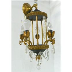 Gilt metal & crystal hall fixture