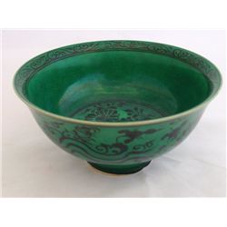 Green Chinese bowl with "Floral" design