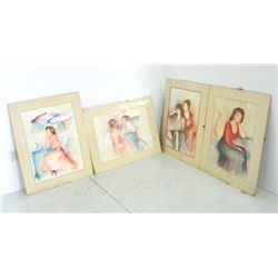 4 watercolors on board depicting "Women"
