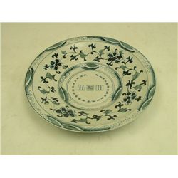 Blue & white charger with "Flowers"