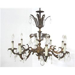 French style bronze & crystal 10 light candelabra