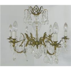 French style crystal & brass 6 light chandelier