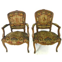 Pair Louis XV style needlepoint fautieuls