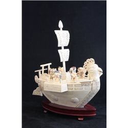 Heavily carved Chinese ivory "Boat"