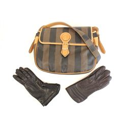 Fendi striped purse & 2 pairs Fendi leather gloves
