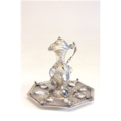 19th c. jeweled silver ewer/underplate