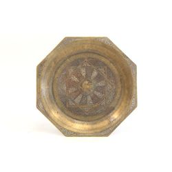 Persian brass tray with silver & copper inlay