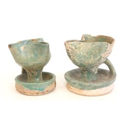 2 12th c. Persian pottery oil lamps