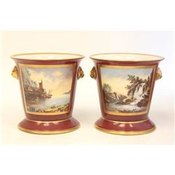 Pair French porcelain cachepots with underplates