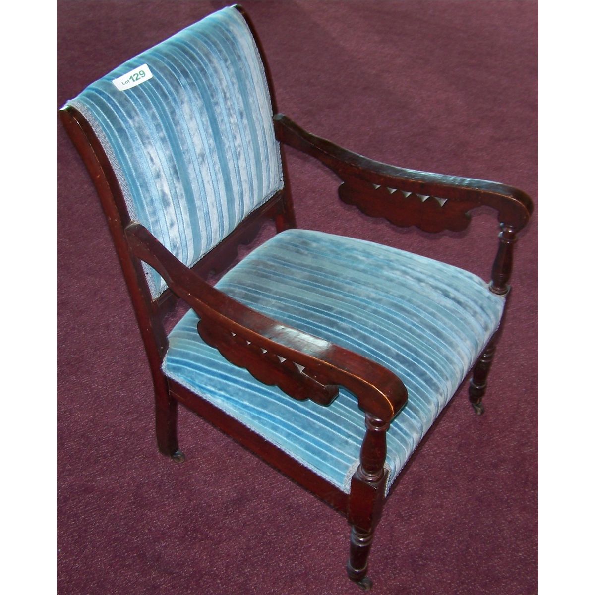 Vintage Wooden and Upholstered Chair w/ Wheels.