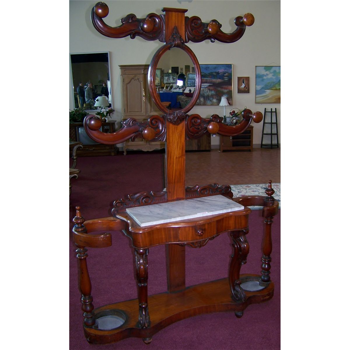 Antique Marble Top Hall Tree.