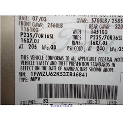 2003 - FORD EXPLORER***SALVAGE TITLE***