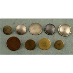9 Colonial Era Coat Buttons Gilt & Pewter Tone