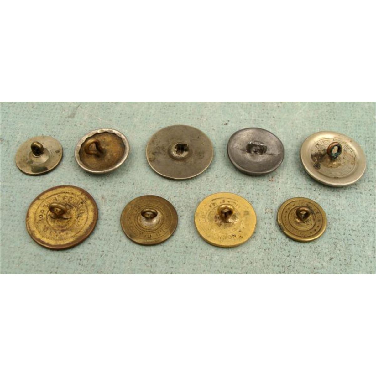 9 Colonial Era Coat Buttons Gilt & Pewter Tone