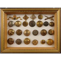 24 Pc British Military Button Insignia Collection Frmd