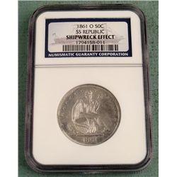 1861-O 50C Half Dollar SS Republic Shipwreck Effect
