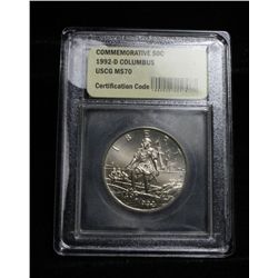 1992-d Columbus Quincentenary Commemorative Uncirculated 50c Graded ms70