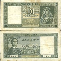 1939 Yugoslavia 10 Dinara Better Grade Note (CUR-06302)