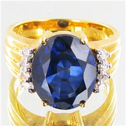 26.6twc Lab Diamond/Sapphire Gold Vermeil Ring (JEW-3531)