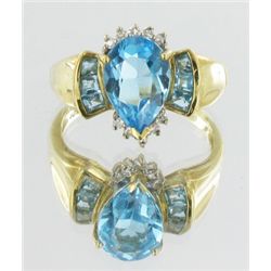 3.6ct Blue Topaz & Diamond 10k Gold Ladies Ring (JEW-1679)