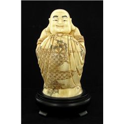 Chinese Handcarved Bone Standing Buddha With Bat (CLB-706)