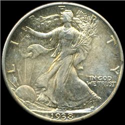 1938D Walking Lib 50c Hi Grade AU++ Great Toning (COI-5954)