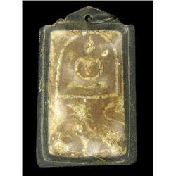 Antique Thai Clay Buddha Amulet in Plastic Pendant Case (ANT-1219)