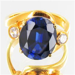 28.4twc Lab Diamond/Sapphire Gold Vermeil Ring (JEW-3519)