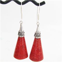 50twc Red Coral Sterling Earrings (JEW-3440)