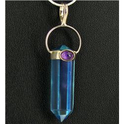 30twc Aqua Aura Quartz Crystal Amethyst Pendant (JEW-1728)