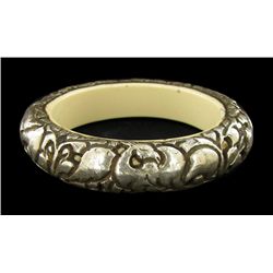 Vintage Tibet Bone Silver Bangle Bracelet (ANT-1590)