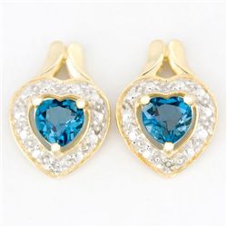 1.1Ct Heart London Blue Topaz Diamond 9K Earrings (JEW-9121X)