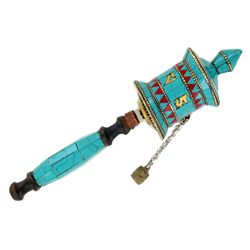 Tibet Turquois Coral Encrusted Prayer Wheel (ANT-1597)