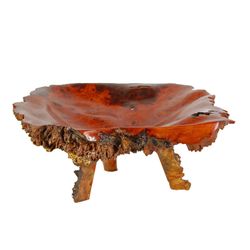 Hand Carved Afzelia Burl Wood Footed Tray  (DEC-107)